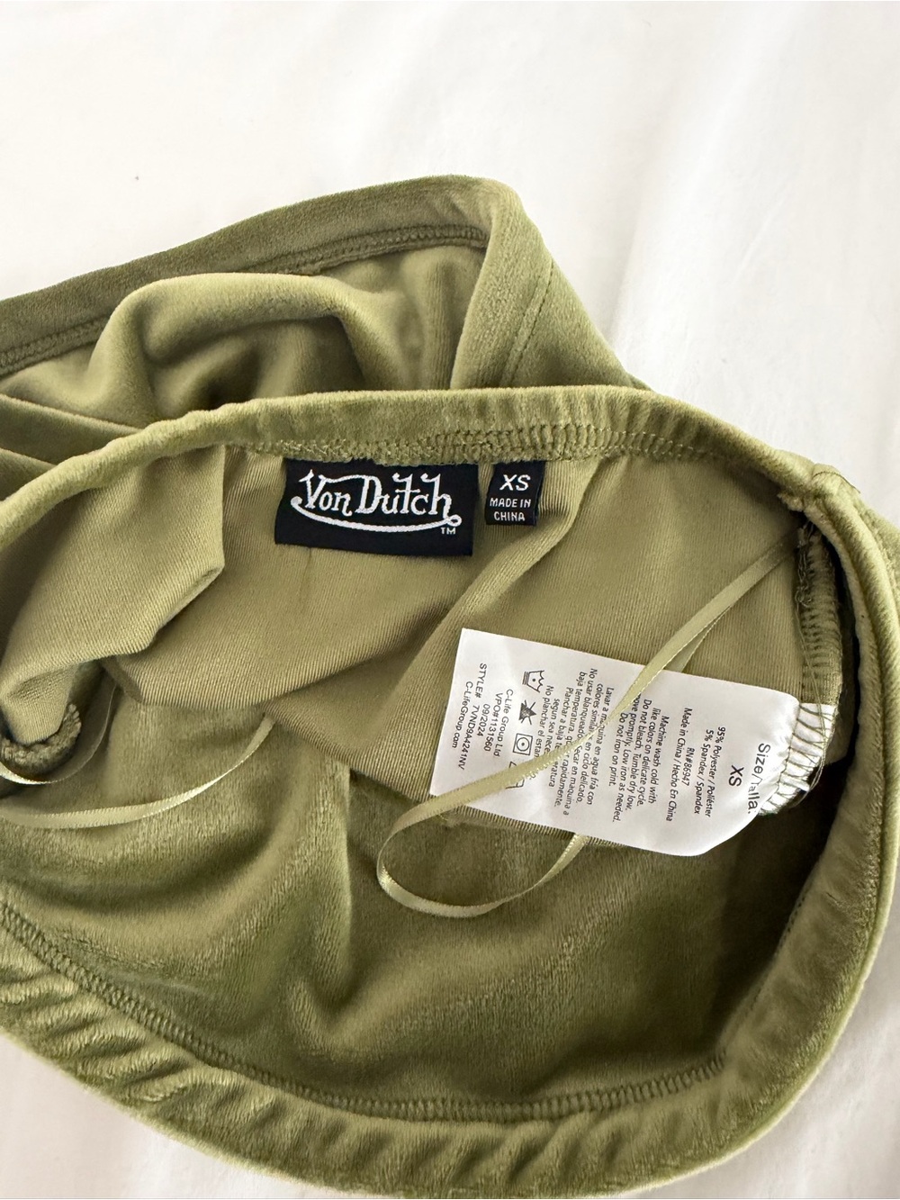 Von Dutch Olive Green Velour Bandeau Crop Top - Picture 4 of 4